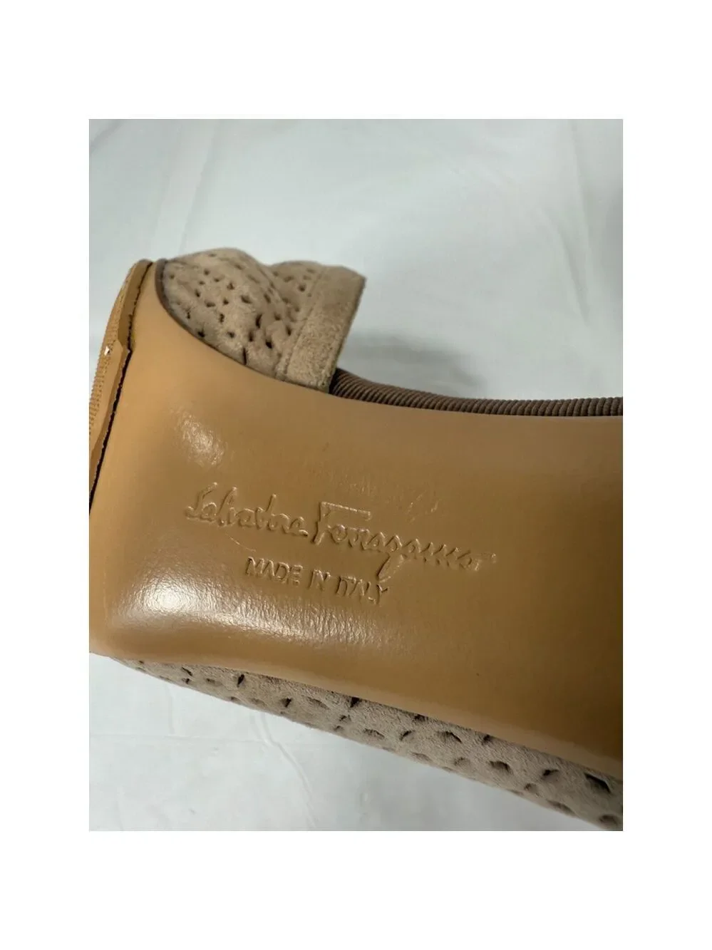 Salvatore Ferragamo DORSAY SUEDE PERFORATED OPEN TOE SIZE 7.5